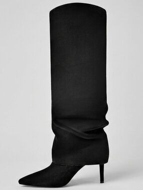 Women's Black Suede Faux Leather Knee High Boots Fashion Shoes With Side Zipper